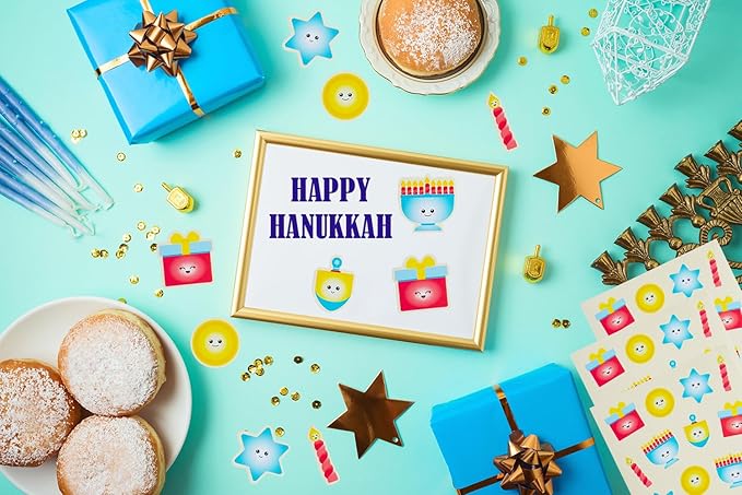The Dreidel Company Hanukkah Stickers Sticker Pieces, Great for Arts and Crafts, Hanukkah Decoration, Party Favors, 240 Stickers (Style 3)