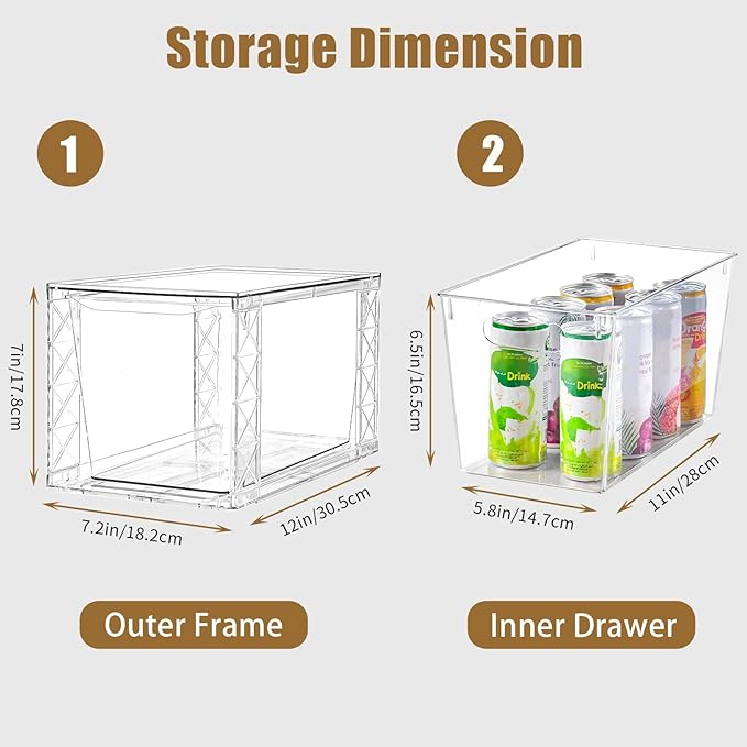 6Pack Stackable Kitchen Storage Organizer, Pantry Organizers and Storage, Clear Foods Organizer Bins with Handles, Easily Assemble for Bathroom, Kitchen, Pantry, Cabinet, Closet