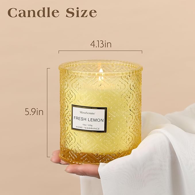 Lemon Scented Candles, 19oz Aromatherapy Candles Gifts for Women, Yellow Luxury Large Decorative Candles in Glass, Natural Soy Wax for Home