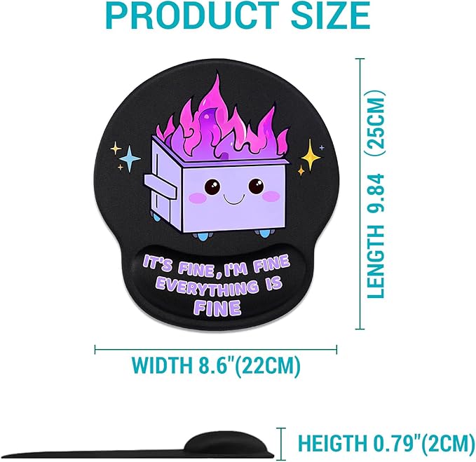 Ergonomic Mouse Pad with Wrist Support, Cute Funny Gel Mouse Pads Wrist Rest, Dumpster on Fire Comfortable Computer Mousepad for Gaming Laptop Work Home Desk Accessories Office Supplies Decor