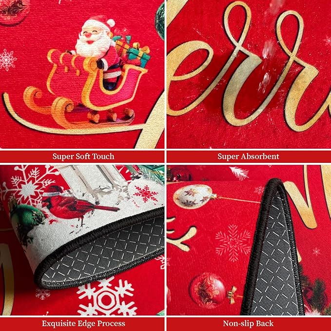 ACZHHZC Merry Christmas Kitchen Rugs and Mats Set of 2, Winter Snowflake Xmas Tree Holiday Home Kitchen Decor Floor Mats, Washable Non-Slip Sink Carpet (Christma 2, 17"x47"+17"x30")