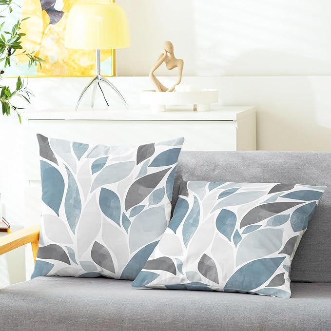 CaliTime Throw Pillow Cases Pack of 2 Cozy Fleece Double-Sided Falling Dahlia Floral Flowers Petals Decorative Cushion Covers for Couch Bed Sofa Farmhouse Decoration 18 X 18 Inches Smoke Blue Grey