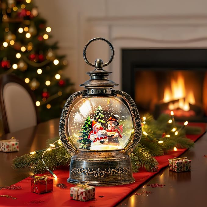 9.4" Christmas Snow Globe Water Lantern with Snowman Choir Scene Battery Operated or USB Powered Musical Lighted Holiday Decoration for Tabletop Display for Family and Friends