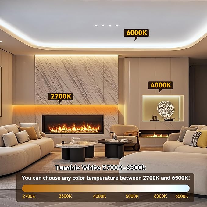 COB LED Strip Light,CCT Dimmable Strips Light,2700K-6500K,50ft/15m,8mm Wide,CRI90+ 24V LED Strips Kit with Bluetooth APP Control/Music Mode,for Bedroom,Kitchen,DIY Lighting