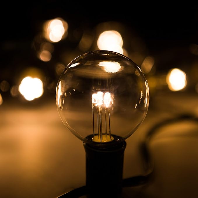 Hometown Evolution, Inc. Outdoor Globe String Lights (10 Foot, LED G40 Clear - Black Wire - 1.6" .6 Watt Bulbs)