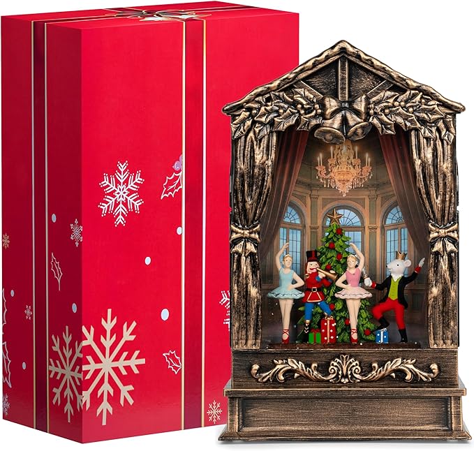 Christmas Snow Globe Lighted Nutcracker Suite Scene, Musical Window Water Lantern in Swirling Glitter, Holiday Decorations Gifts for Family, Children or Friends