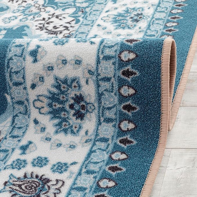 Antep Rugs Alfombras Oriental Traditional 4x6 Non-Skid (Non-Slip) Low Profile Pile Rubber Backing Indoor Area Rugs (Turquoise Blue, 4' x 5'8")
