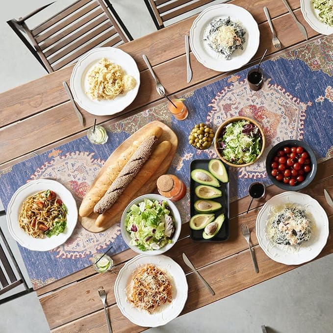 Snycler Table Runner Boho Table Runners Vintage Elegant Farmhouse Table Center Linen Decor for Home Dining Party Entrance (13x72 Inch) Navy Blue