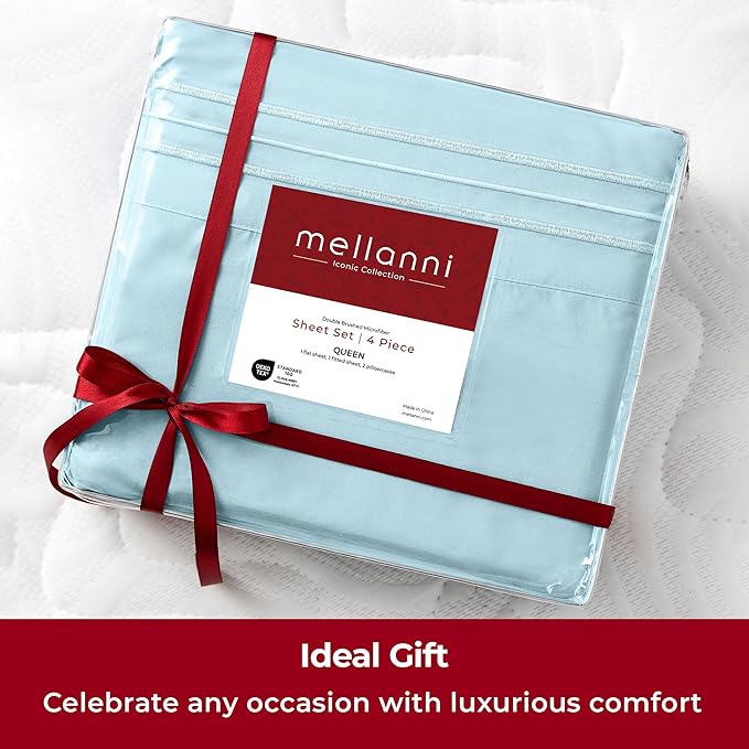 Mellanni Extra Deep Twin XL Sheets - 3 PC Iconic Collection Bedding - Hotel Luxury, Ultra Soft, Cooling Bed Sheets - Wrinkle, Fade, Stain Resistant (Twin Extra Long, Aqua)