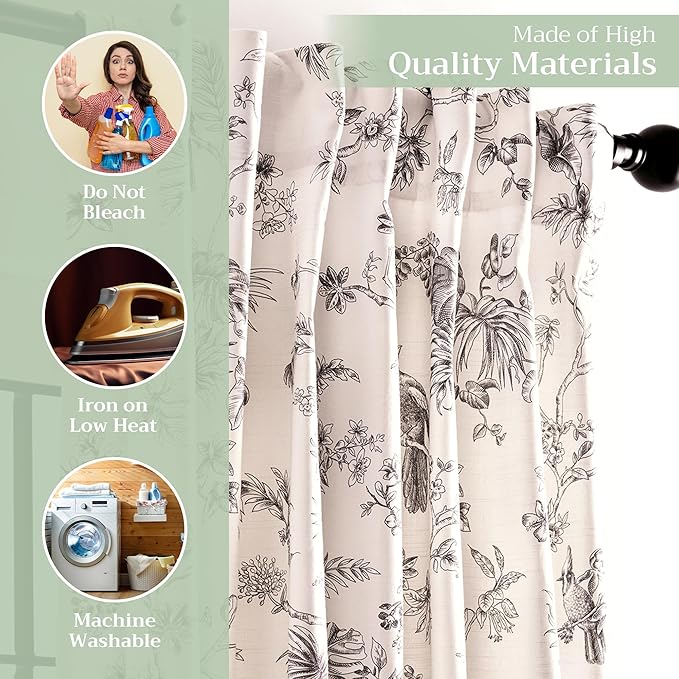 Maison d' Hermine Curtains for Living Room 100% Cotton 96 inch Length One Panel Light Filtering Toile Curtains for Bedroom Windows with Rod and Loop Pockets Drapes (Jouy Paradise Grey, 50" W x 96" L)