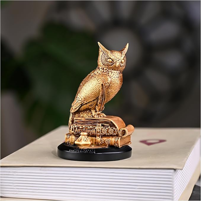Owl Statue for Home Decor Indoor Idol for Desk Tabletop Collectible Figurines Horned Owl of Wisdom Decorative Statue for Money Wisdom, Handmade Sculpture