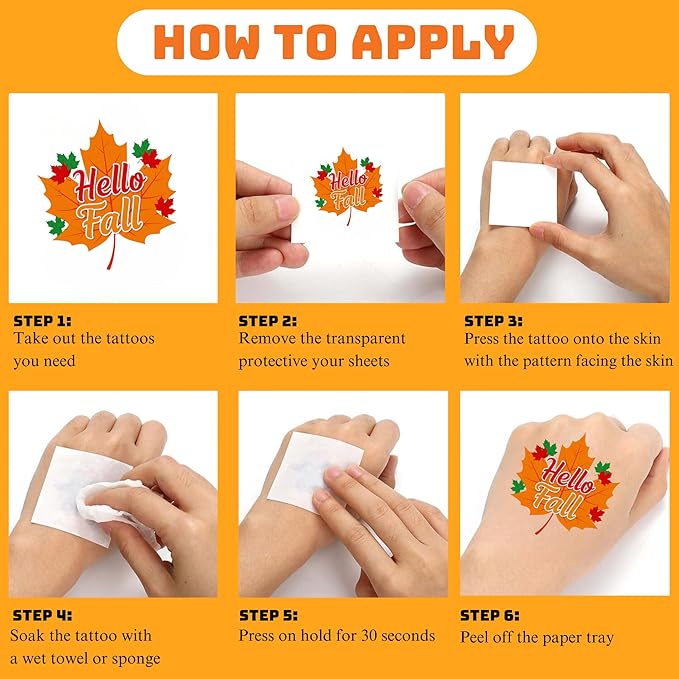 50 PCS Fall Autumn Temporary Tattoos for Kids, Thanksgiving Themed Tattoos for Birthday Party Supplies Funny Pumpkin Leaves Tattoo Stickers for Boys Girls Party Bag Filler School Reward