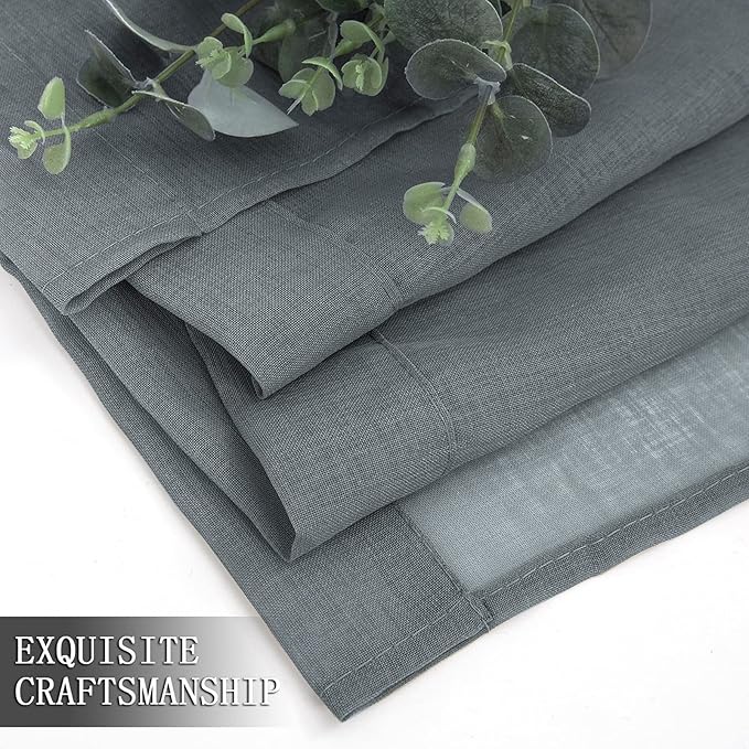 Tollpiz Short Sheer Curtain Living Room Linen Textured Curtains Sheer Light Filtering Voile Rod Pocket Curtain for Bedroom, 38 x 54 inches Long, Dark Grey, Set of 2 Panels