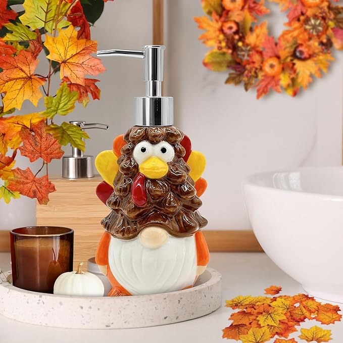 Hexagram Thanksgiving Decorations Indoor, Thanksgiving Kitchen Bathroom Soap Dispenser, Turkey Ceramic Soap Dispenser for Home Decor, Turkey Refillable Lotion Essential Oil Dispensers with Pump