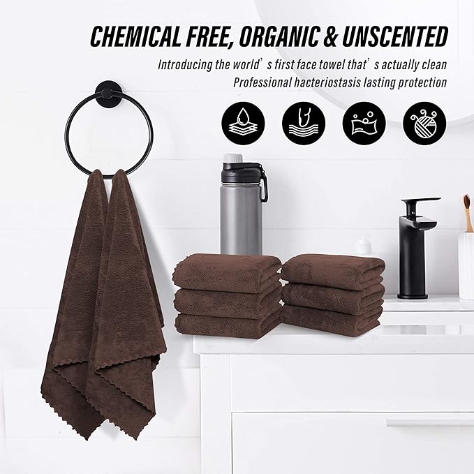 MOONQUEEN 18 Pack Premium Hand Towels - Quick Drying - Microfiber Coral Velvet Highly Absorbent Towels - Multipurpose Use as Hotel, Bathroom, Shower, Spa, Hand Towel 16 x 28 inches (Wood Brown)
