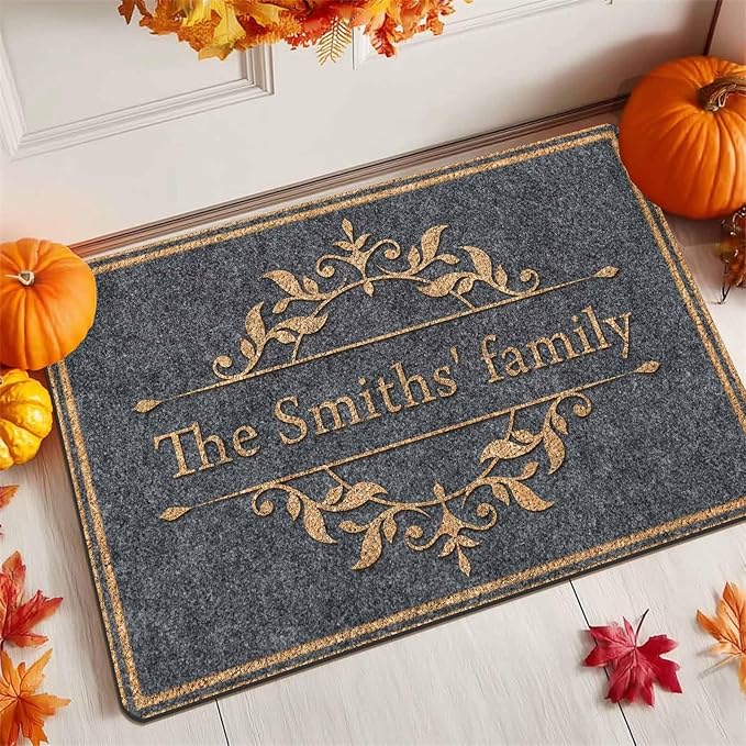 InterestPrint Personalized Family Doormat with Name Classical Pattern Custom Family Name,Welcome Mat, Customized Door Mat Rug for Home Decoration on Christmas Halloween Fall