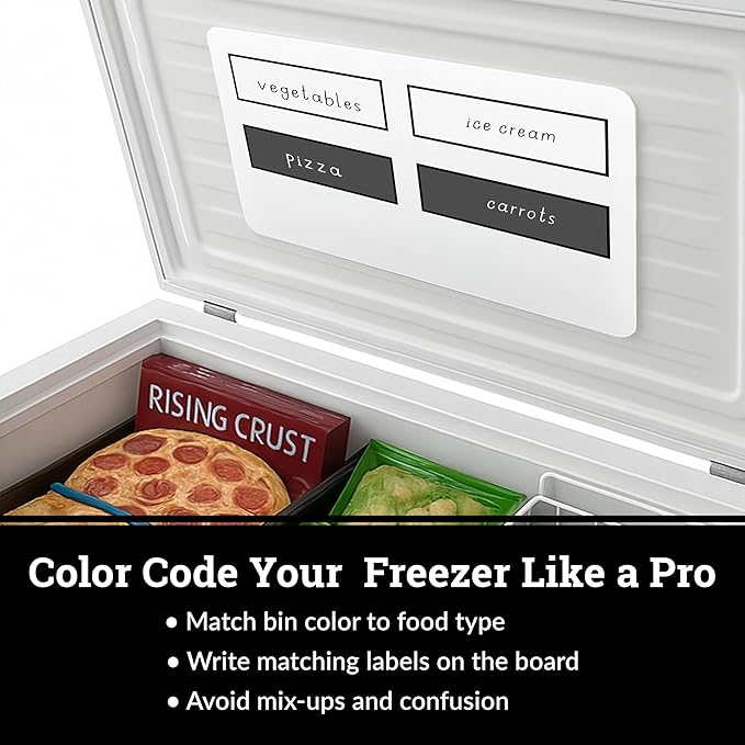Deep Chest Freezer Organizer Bins – 4-Pack Stackable Chest Freezer Baskets with Dividers, Metal Wire Storage for Frozen Meat, Food – Fits 5–7 Cu Ft Deep Freezer, Kitchen Organization Set, Black, White