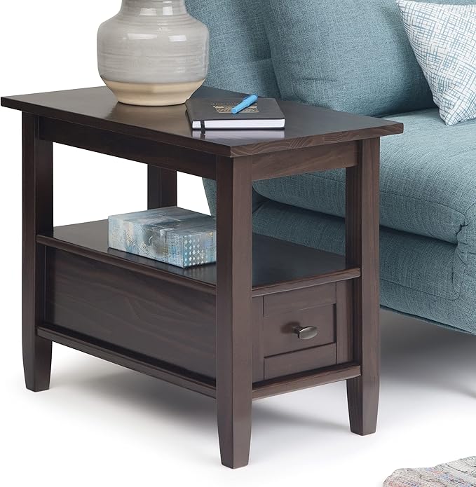SIMPLIHOME Warm Shaker SOLID WOOD 14 inch Wide Rectangle Transitional Narrow Side Table in Tobacco Brown for the Living Room and Bedroom