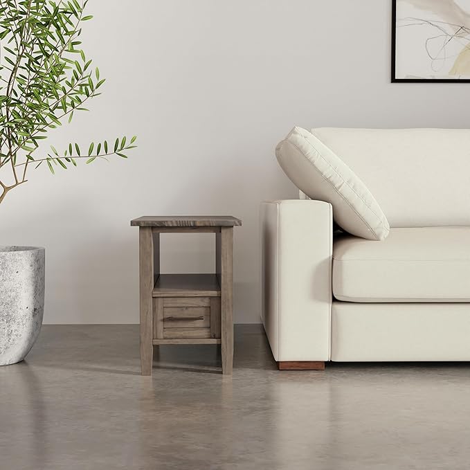 SIMPLIHOME Ela Solid Wood 14 inch Wide Rectangle Transitional Narrow End Table in Smoky Brown for The Living Room and Bedroom