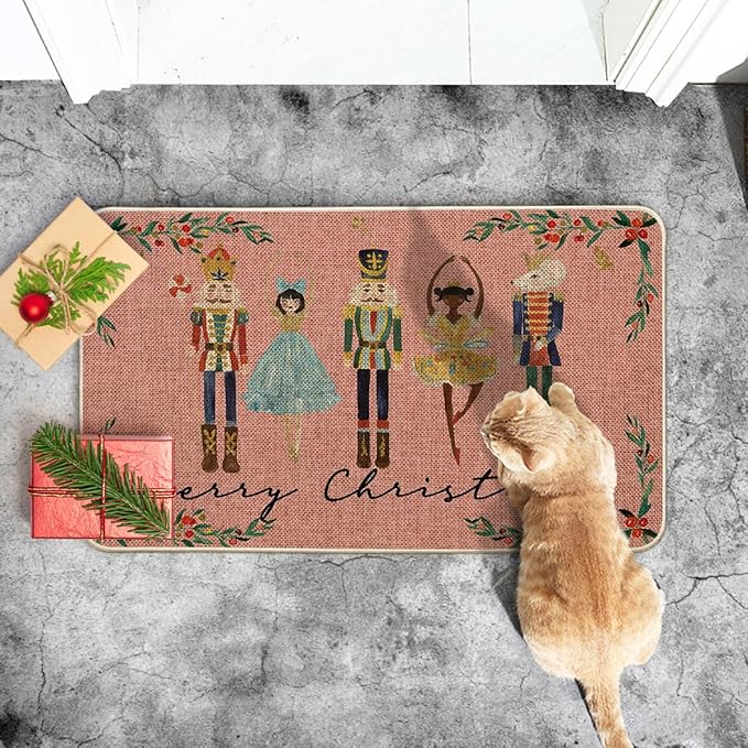 Artoid Mode Watercolor Nutcrackers Merry Christmas Doormat, Seasonal Winter Low-Profile Rug Switch Mat for Indoor Outdoor 17x29 Inch