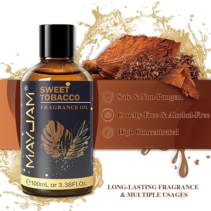 MAYJAM 100ML/3.38FL.OZ Sweet Tobacco Fragrance Oils with Glass Dropper, Essential Oils for Diffusers for Home, Long Lasting Scented Oils for Diffusers Soap Candle Making