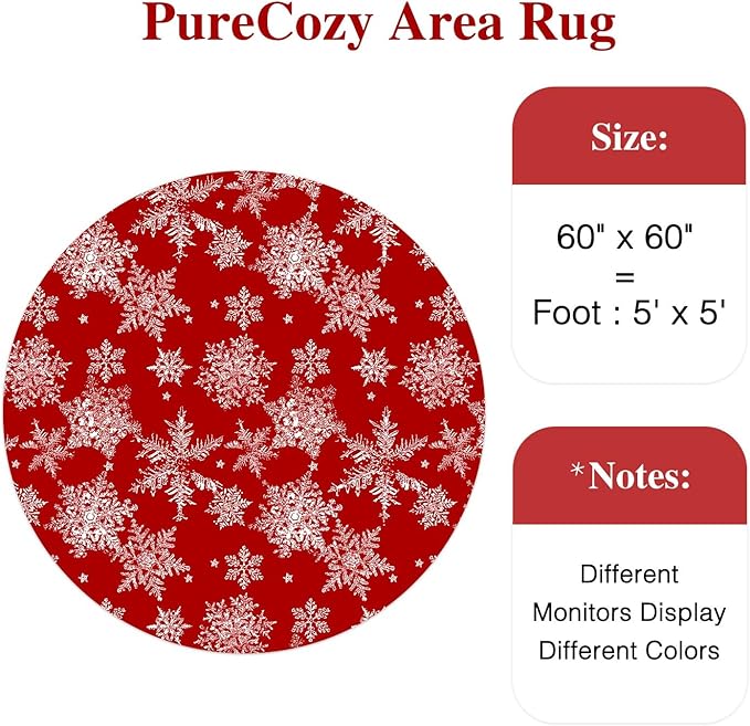 Round Area Rug 5ft Red Christmas Entryway Carpet 5x5 Circle Rug Snowflake Indoor Kitchen Washable Door Mat Living Room Carpet Holiday Decor Dining Room Bathroom
