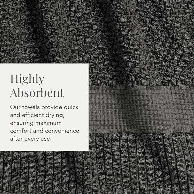 NY Loft 100% Cotton 4 Pack Bath Towels, 30" x 52", Dark Grey, Quick-Dry, Absorbent, OEKO-TEX Certified, Machine Washable