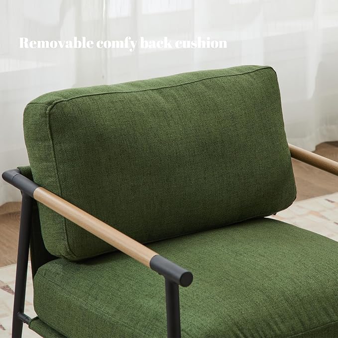 DUOMAY Mid-Century Modern Accent Chairs Armchairs Set of 2, Soft Linen Fabric Sofa Lounge Chairs Reading Chairs with Metal Leg for Living Room Bedroom Office, Green