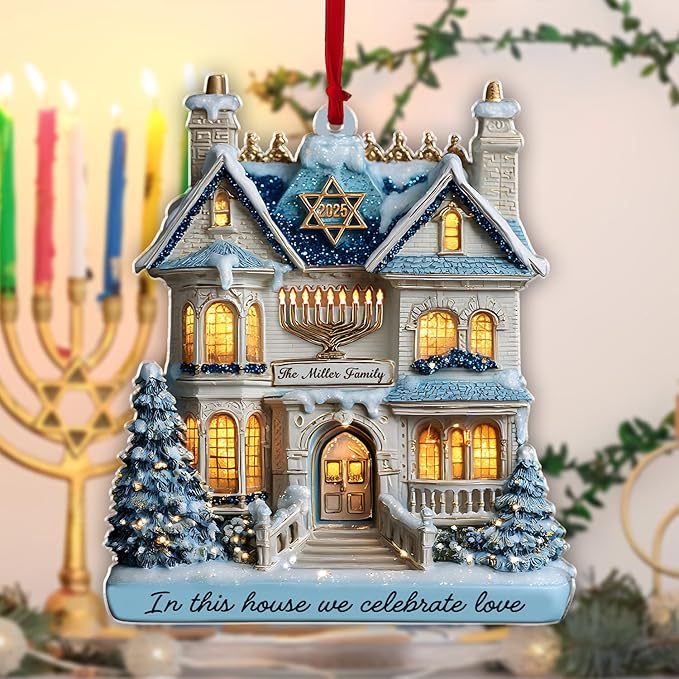 Personalized Hanukkah Ornaments for Tree - 2D Custom Family Christmas Ornaments, Merry Chrismukkah Jewish and Christian Gift, House Warming Gifts New Home Ornament 2025