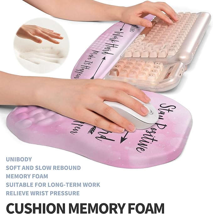 2-in-1 Ergonomic Set, Wave Keyboard Wrist Rest and Massage Slope Mouse Pad Wrist Support, Rebound Memory Foam for Relieve Carpal Tunnel Syndrome and Wrist Pain (Stay Positive)