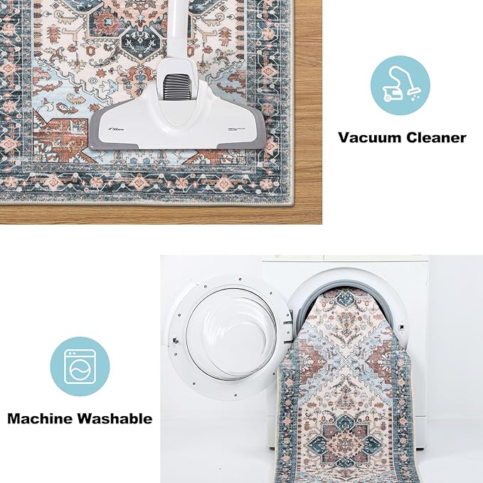 Yamaziot Boho Washable Kitchen Rugs Sets of 3, Non Slip Kitchen Mats for Floor with Rubber Backing, Waterproof & Stain Resistant Thick Carpet Runner Throw Rug for Kitchen, Laundry Room, Hallway