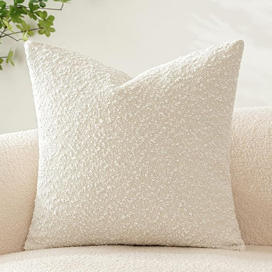 Woaboy Pack of 1 Decorative Boucle Throw Pillow Covers Textured Square Euro Pillowcaes Accent Solid Cozy Soft Cushion Covers Home Decor for Sofa Couch Living Room Bed,24x24 Inch White