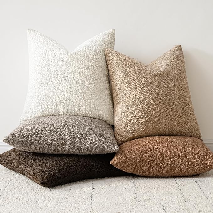 Woaboy Pack of 2 22x22 Inch Decorative Boucle Throw Pillow Covers Textured Pillows Accent Euro Solid Cozy Soft Cushion Covers Christmas Home Decor for Bed Sofa Couch Living Room,White