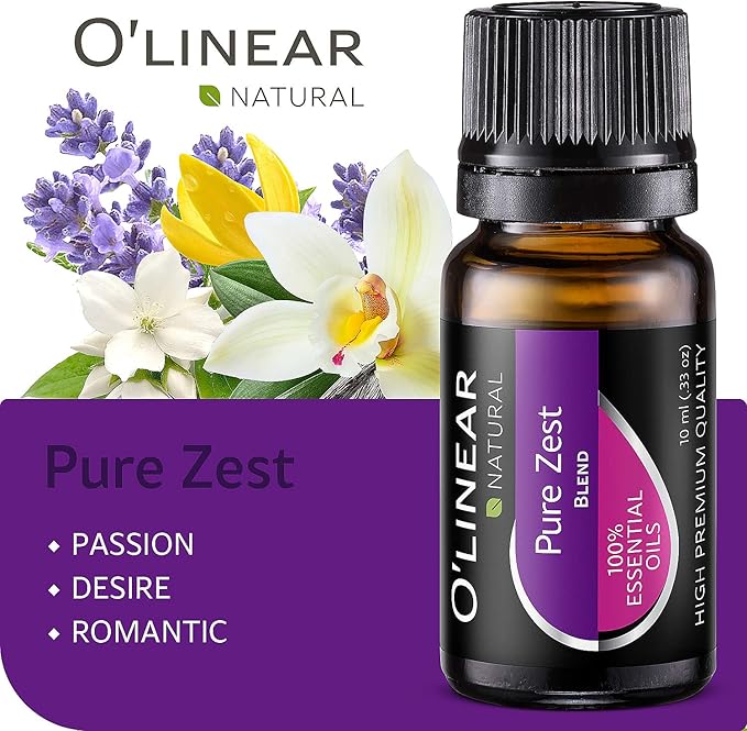Pure Zest Love Essential Oil Blend 10ml - Romantic Aromatherapy Lust Oils with Ylang-Ylang, Jasmine, Vanilla, Lavender, Attraction Oil for Diffusers for Home, Massage Aroma Scents Drops 0.33 Fl Oz