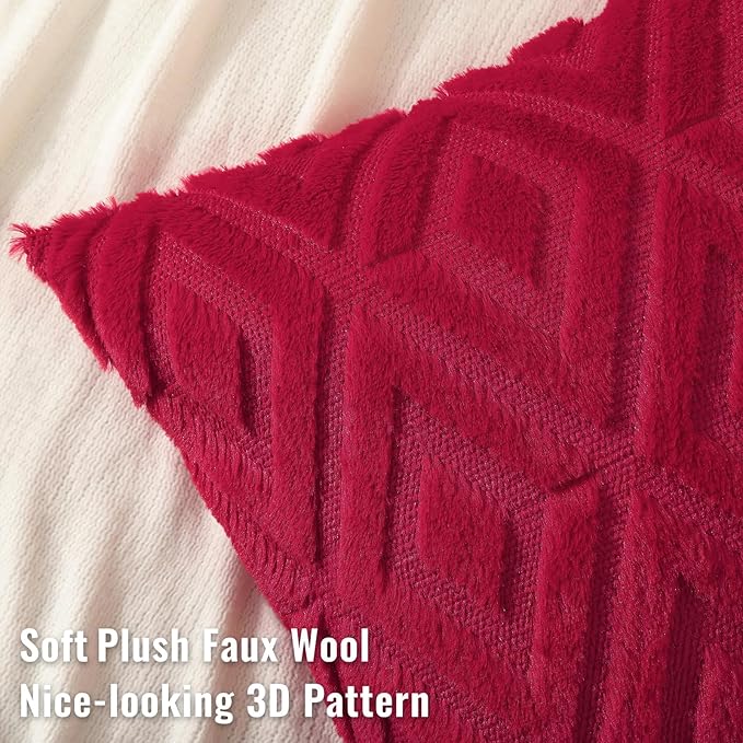 decorUhome Christmas Couch Throw Pillow Covers 18x18 Set of 2, Decorative Soft Plush Faux Wool Neutral Accent Pillow Covers for Bed Sofa Living Room, Red