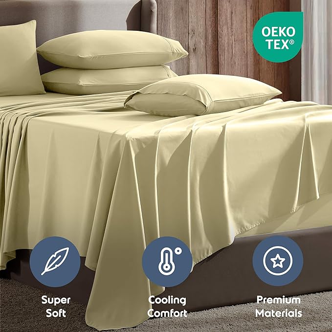 Nestl Extra Deep Queen Sheet Set - 6 Piece Breathable & Cooling Sheets - Hotel Luxury Bedding Set w/18-24 Inch Extra Deep Pockets - Easy & Secure Fit - Soft, Wrinkle Free & Comfy - Vanilla Yellow