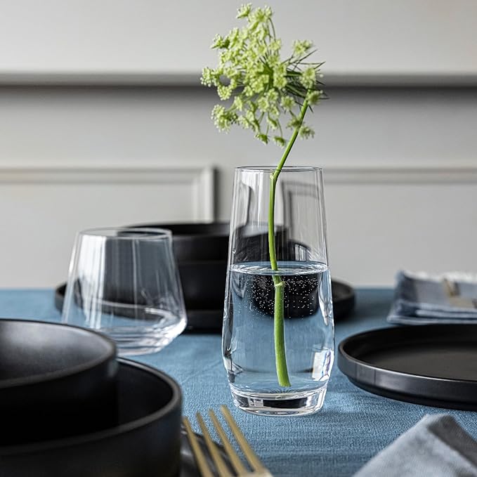 over&back 12oz Traditional Glassware - Set of 4 Classic Stemless Drinking Glasses for Parties, Get-togethers, and More - Mouth-Blown - Wine Cups for Kitchen and Dining Room - Clear, Water (12oz)