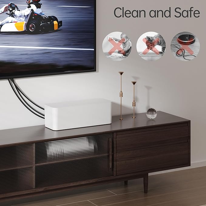 YECAYE 2 Pack Cable Management Box, Pet Friendly Cord Organizer Box for Home & Office, Child-Proof Cable and Power Strip Protector Box, Wire Hider and Cord Organizer for Desk, White