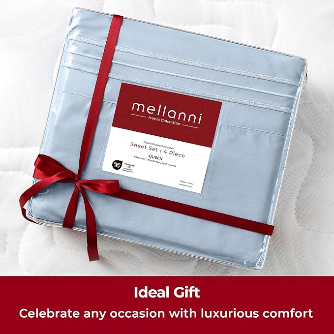 Mellanni Extra Deep Split King Sheets - 5 PC Iconic Collection Bedding - Luxury, Ultra Soft, Cooling Bed Sheets - Wrinkle, Fade, Stain Resistant (Split King, Blue Hydrangea)