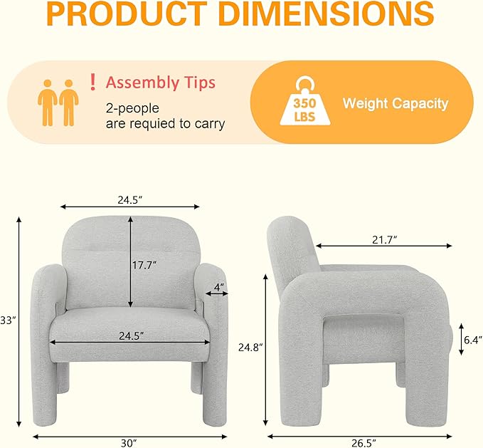 LSSPAID Accent Chairs, Modern Line Fabric Upholstered Armchairs, Comfy Leisure Reading Chair Fluffy Single Sofa Chair for Living Room, Bedrooms, Office (Grey, 1PC)
