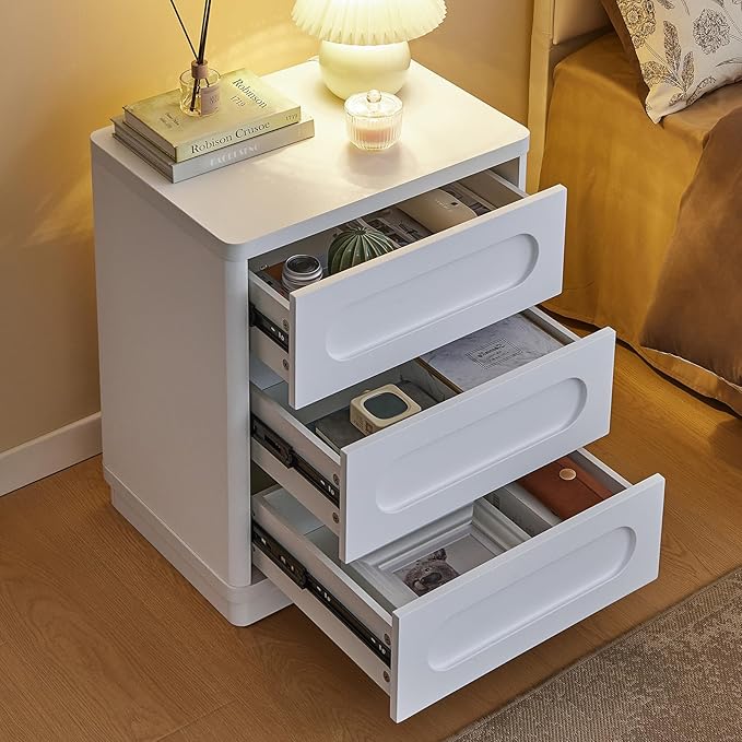 Night Stand Set of 2, Nightstand with 3 Drawers, 21.7"(W) x 15.8"(D) Large Night Stand Bedside Tables for Bedroom, Modern Storage Bedside Table for End Tables, Sofa, White