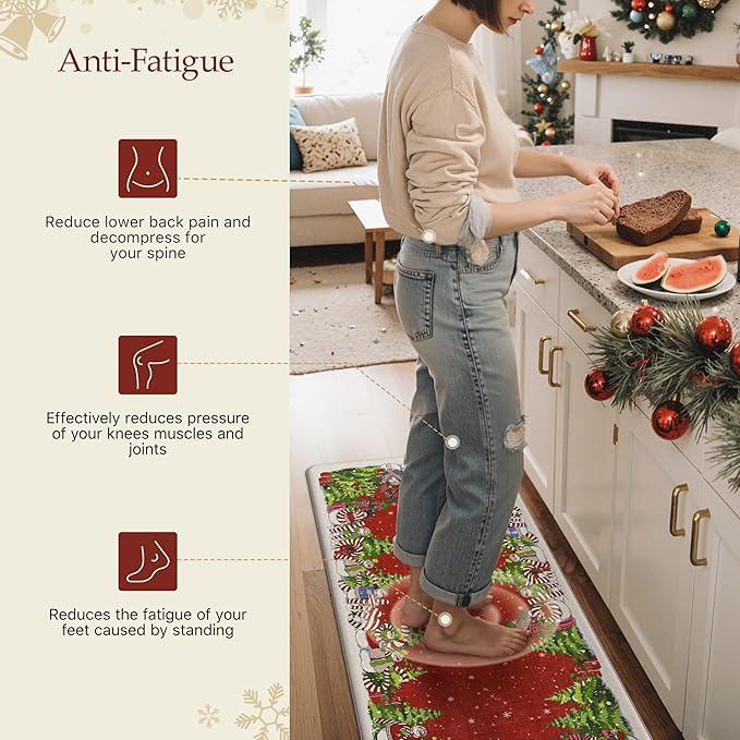 GENIMO Christmas Decorations - Kitchen Mats for Floor, 2PCS Christmas Kitchen Rugs, Cushioned Anti Fatigue Mat for Home Decor, Waterproof Non Slip Standing Mat for Laundry, 17.3"x59"+17.3"x30", Red