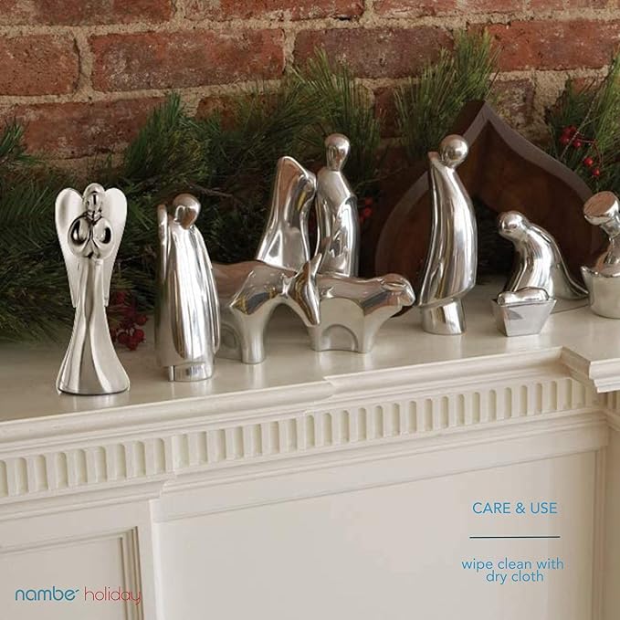 Nambé Holiday Angel Figurine – Christmas Angel Sculpture in Signature Alloy, 9” Tall Seasonal Collectible for Mantel, Table or Shelf Display, Elegant Holiday Décor & Spiritual Gift