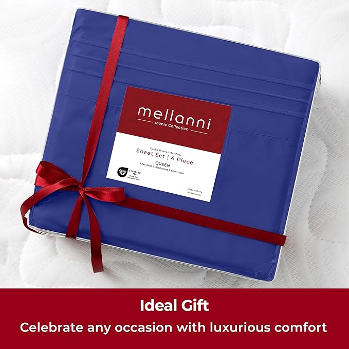 Mellanni Extra Deep Twin Sheets - 3 PC Iconic Collection Bedding - Hotel Luxury, Ultra Soft, Cooling Bed Sheets - Wrinkle, Fade, Stain Resistant (Twin, Royal Blue)
