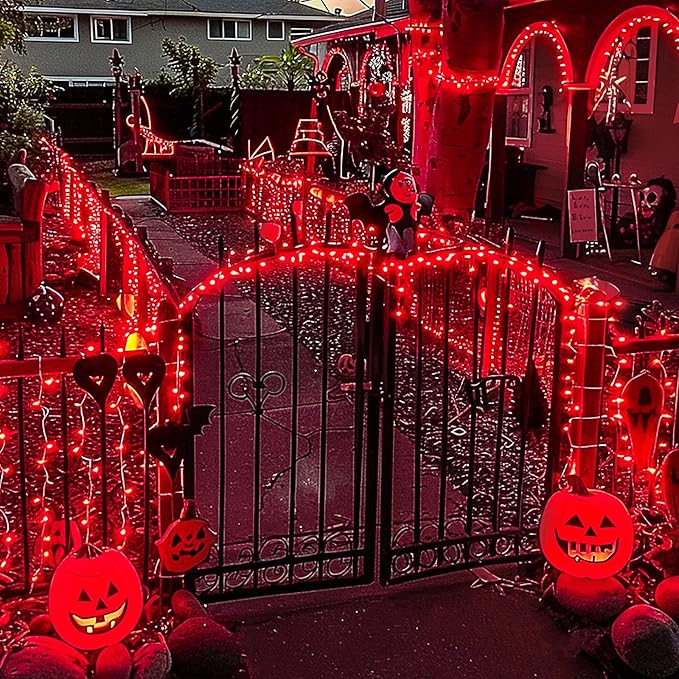 JMEXSUSS Red Halloween Decor String Lights Outdoor Indoor, 66ft 200 LED Red Christmas Lights Clear Wire, 8 Modes Halloween Twinkle Fairy Light Plug in for Tree Room Party Decorations