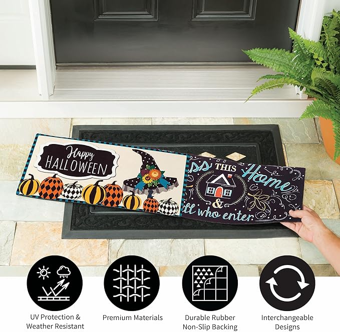 Evergreen Sassafras Fall Christmas Holiday Doormat Insert Bundle & Tray Set of 5, Interchangeable Entrance Door mats Indoor and Outdoor Welcome Mat 30 x 18 Tray Non Slip Backing Low Profile