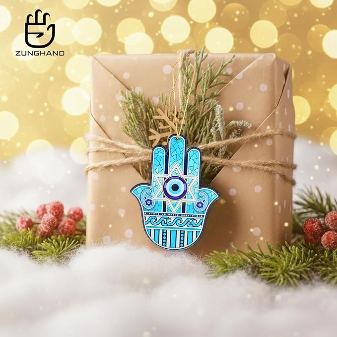 Hanukkah Ornament Hamsa Hand Jewish Gifts β Star of David Ornament Acrylic, Judaica Holiday Decor, Jewish Christmas Ornament for Tree, Spiritual Gifts for Home (Hamsa Hand ver 2)