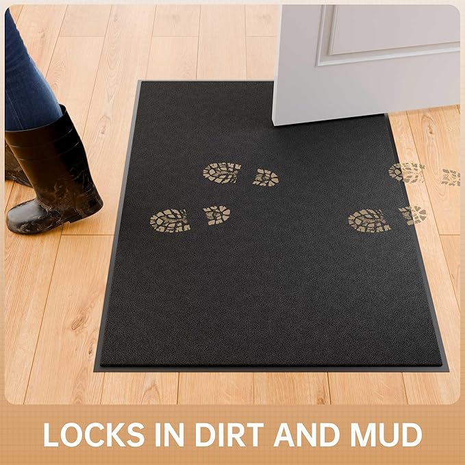 Sturdy Front Door Mat, 36" x 60" Heavy Duty Outdoor Indoor Mats to Trap Dirt and Moisture, Non-Slip Waterproof Doormat Inside Entrance, Washable Welcome Mats for Home Entryway(Black)