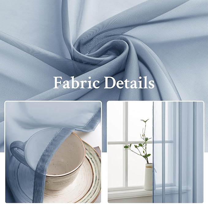 MIULEE 2 Panels Solid Color Sheer Window Curtains Elegant Window Voile Panels/Drapes/Treatment for Bedroom Living Room (54X54 Inches Dusty Blue)