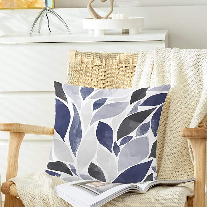 CaliTime Throw Pillow Cases Pack of 2 Cozy Fleece Falling Dahlia Floral Flowers Petals Decorative Cushion Covers for Couch Bed Sofa Farmhouse Decoration 22 X 22 Inches Navy Blue Grey